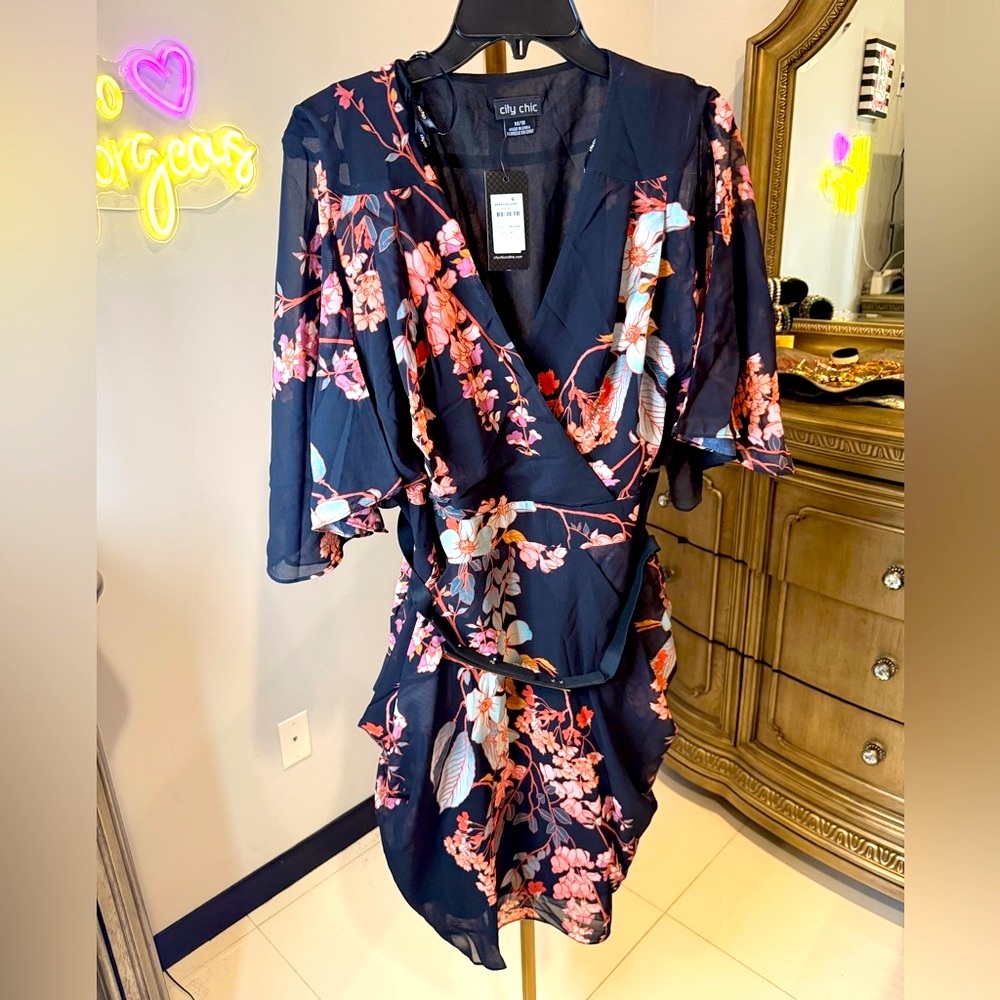 City Chic Navy Floral Wrap Dress